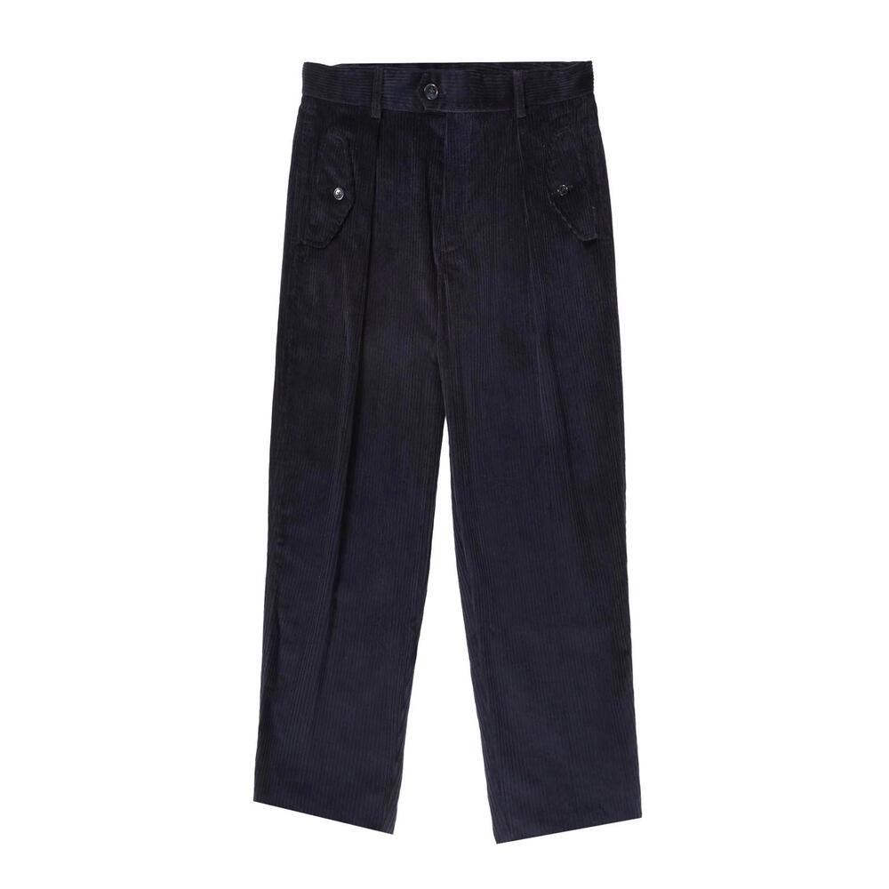 Libero Navy Corduroy Campo Trousers - Men's M 32 x 31 - Pleated Cropped Ankle